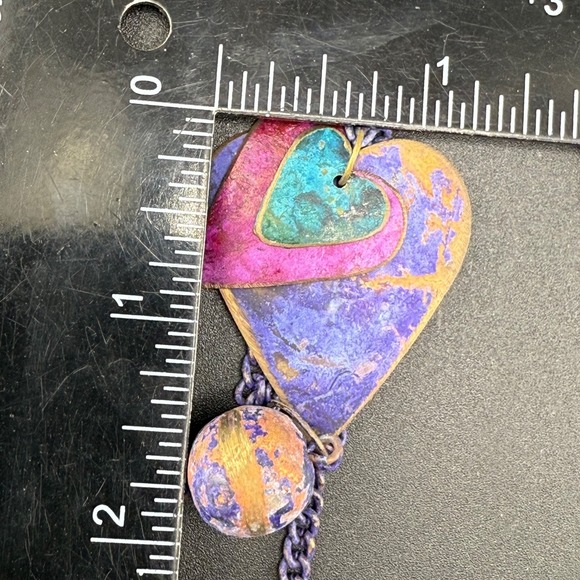 Vintage‎ Hearts Necklace Layered Heart Painted Purple Pink Teal 26" - Picture 4 of 7